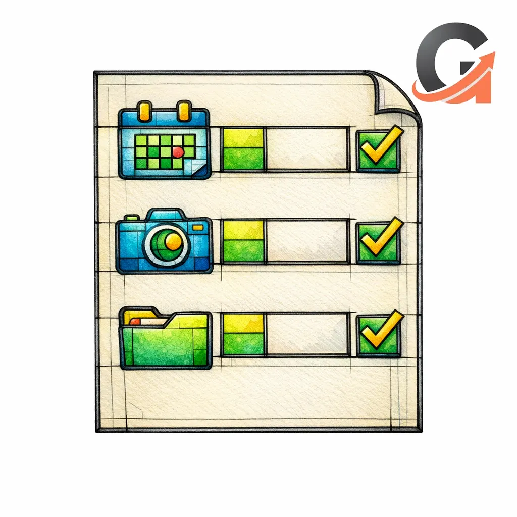 A stained-glass checklist with icons for date, photos, and documents helps prospects prepare before contacting intake.