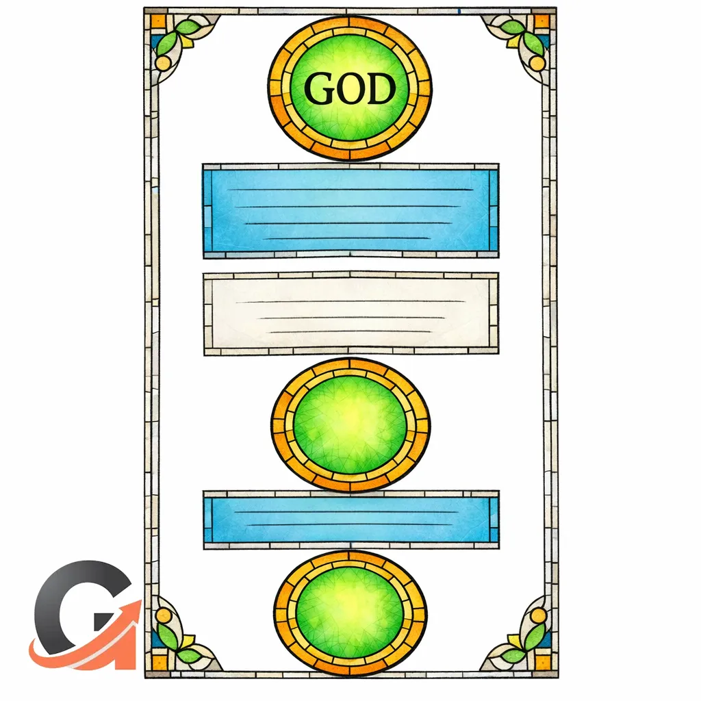 Stained glass shows a vertical page with three glowing call buttons appearing after key sections.