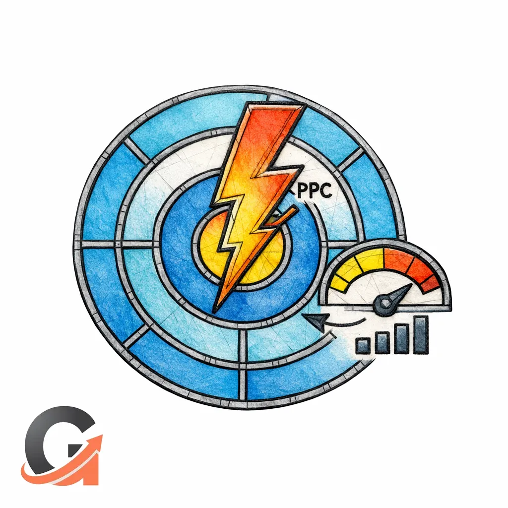 A stained-glass lightning bolt hits a target, showing paid leads deliver fast volume and quick feedback.