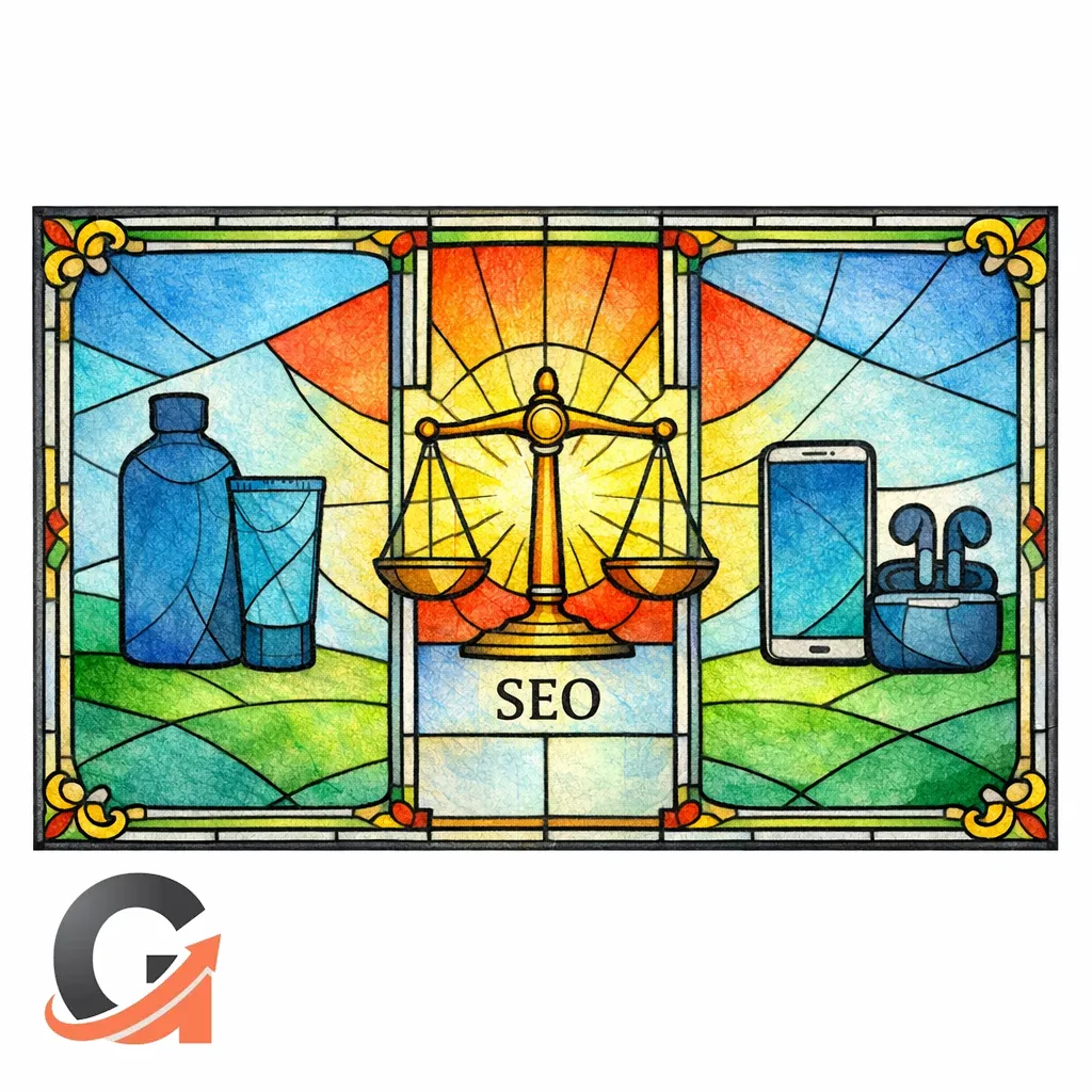 A stained-glass diptych showing two options facing off with balanced tradeoffs.