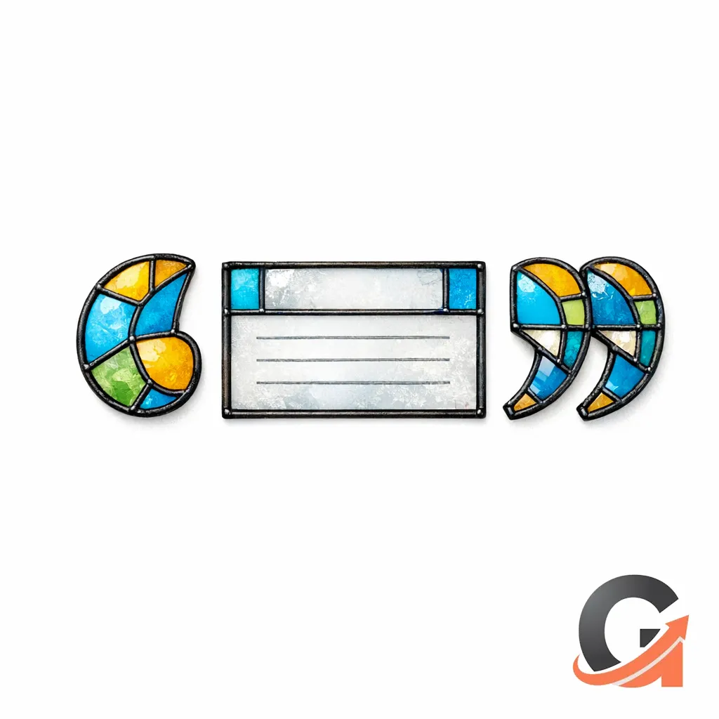 Quotation marks in stained glass frame a calm definition box to symbolize precise, quote-ready writing.