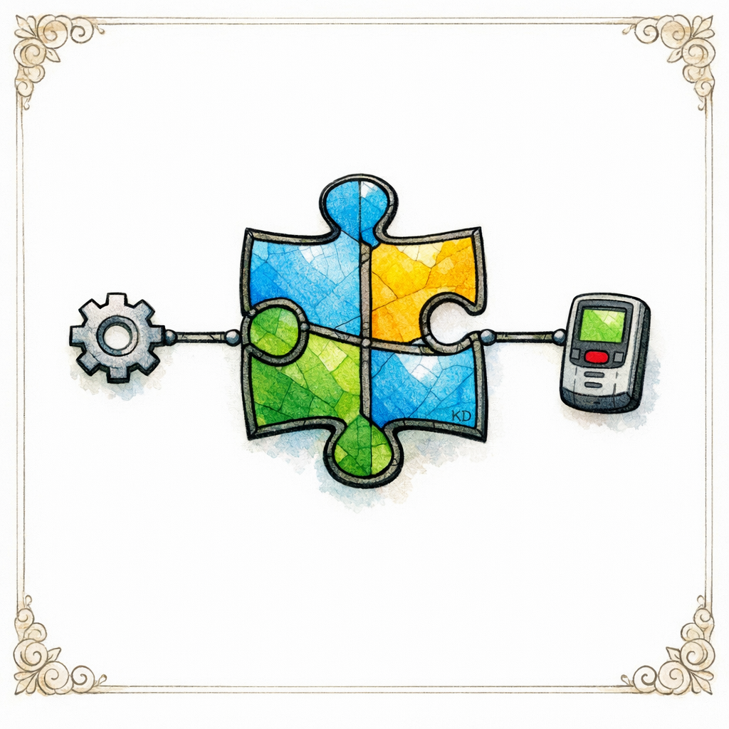 A stained-glass puzzle-piece module linking accessories to compatible products.