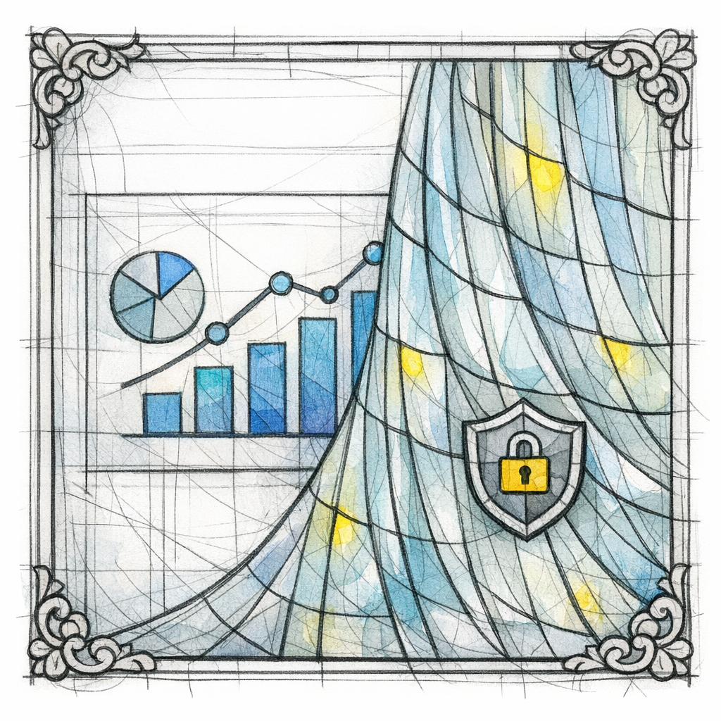 A stained-glass privacy veil covers a chart, showing how consent affects measurement and reporting accuracy.