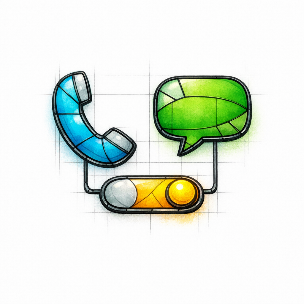 A stained-glass phone and message icon with a clear toggle symbolizes aligning outreach with consent language.