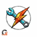 A stained-glass wrench and lightning bolt convey emergency intent with a safety boundary line.