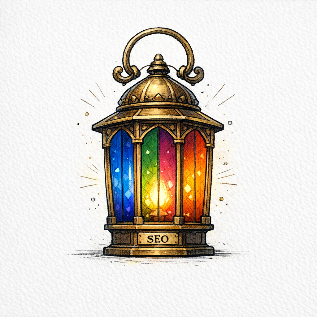 A stained-glass lantern lights the decision stage, symbolizing clear pages that guide buyers to book a call.