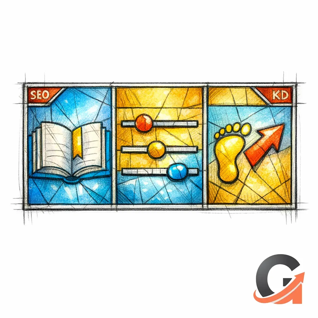 A stained-glass callout box is highlighted with three small panes for definition, qualifiers, and next step.