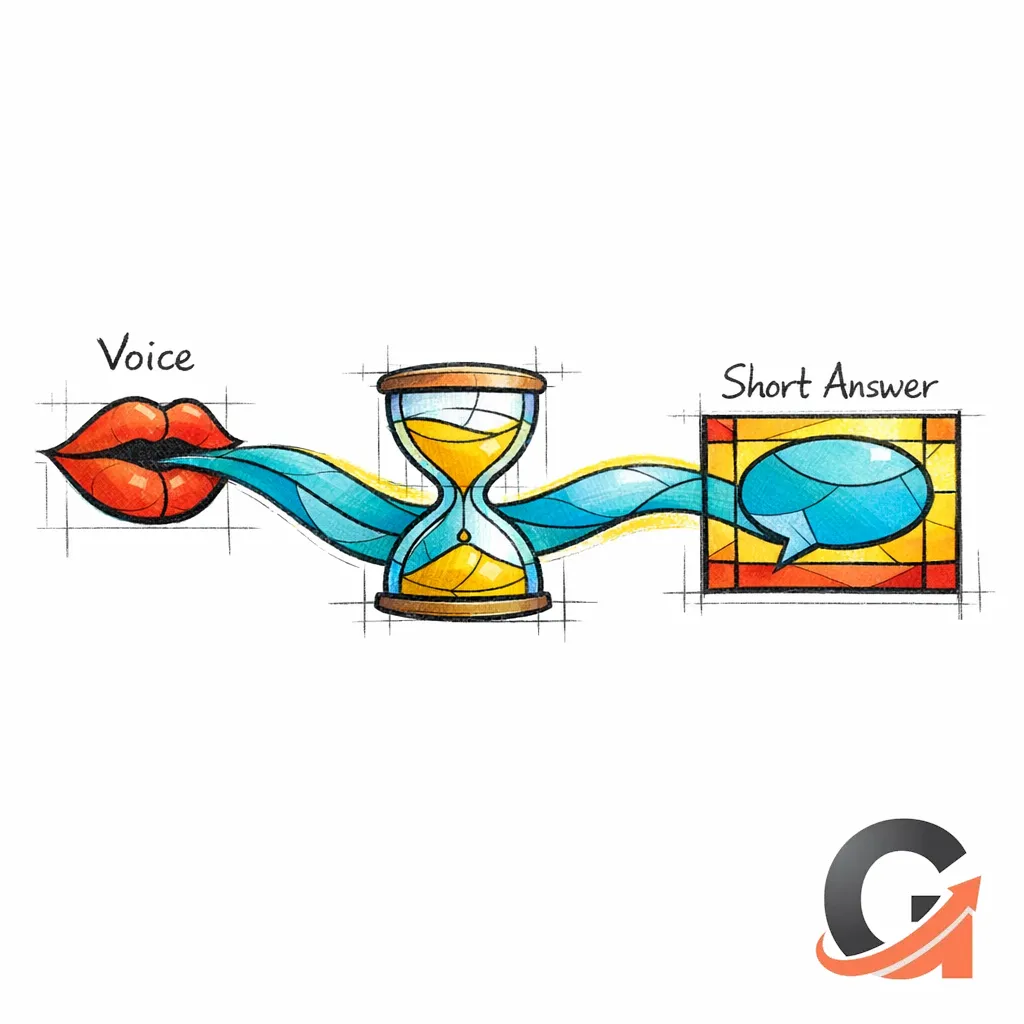 A single breath line flows from a mouth icon into a concise answer pane.