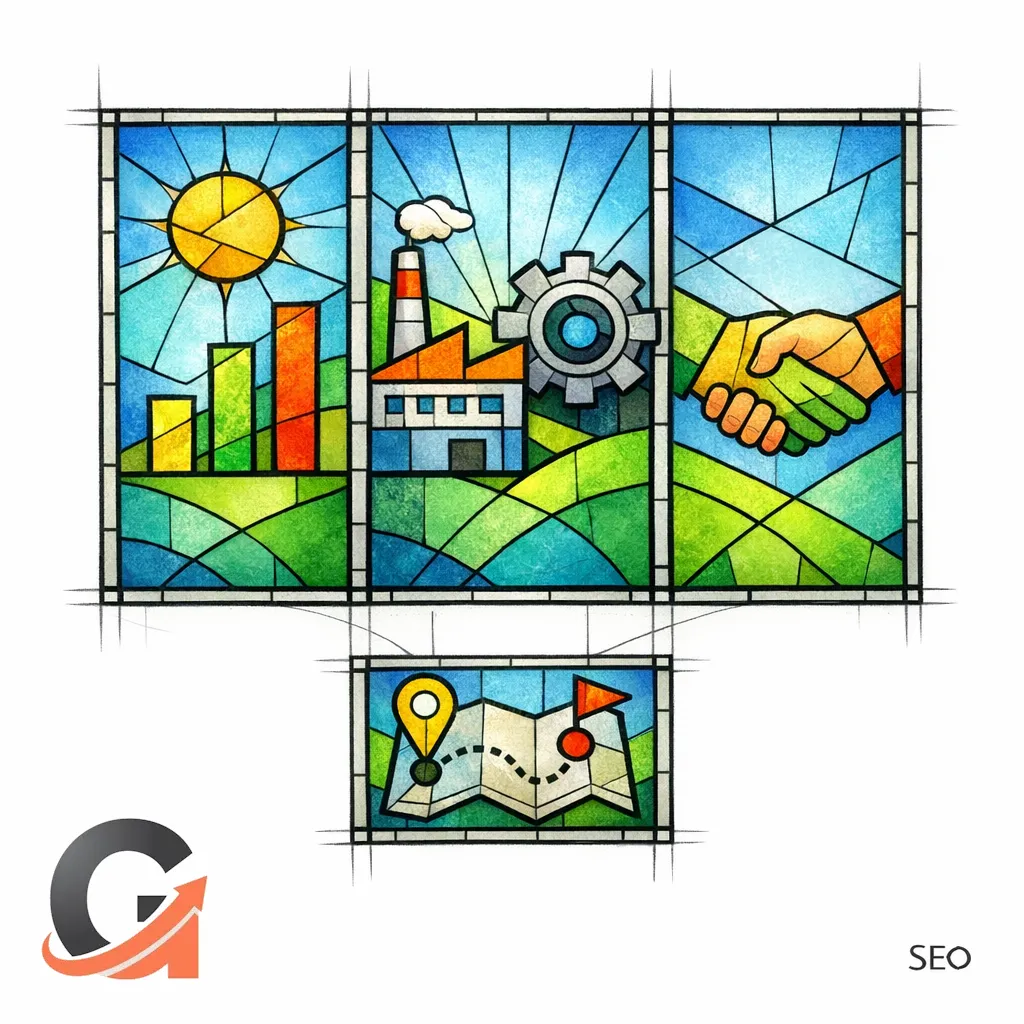 A stained-glass proof section shows local patterns, constraints, and partnerships as distinct panes.