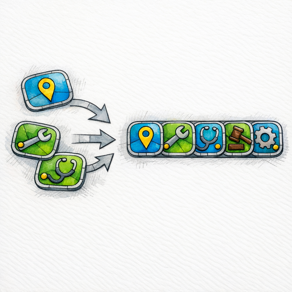 A stained-glass set of labeled tokens aligns into a neat row to show consistent naming and entities.