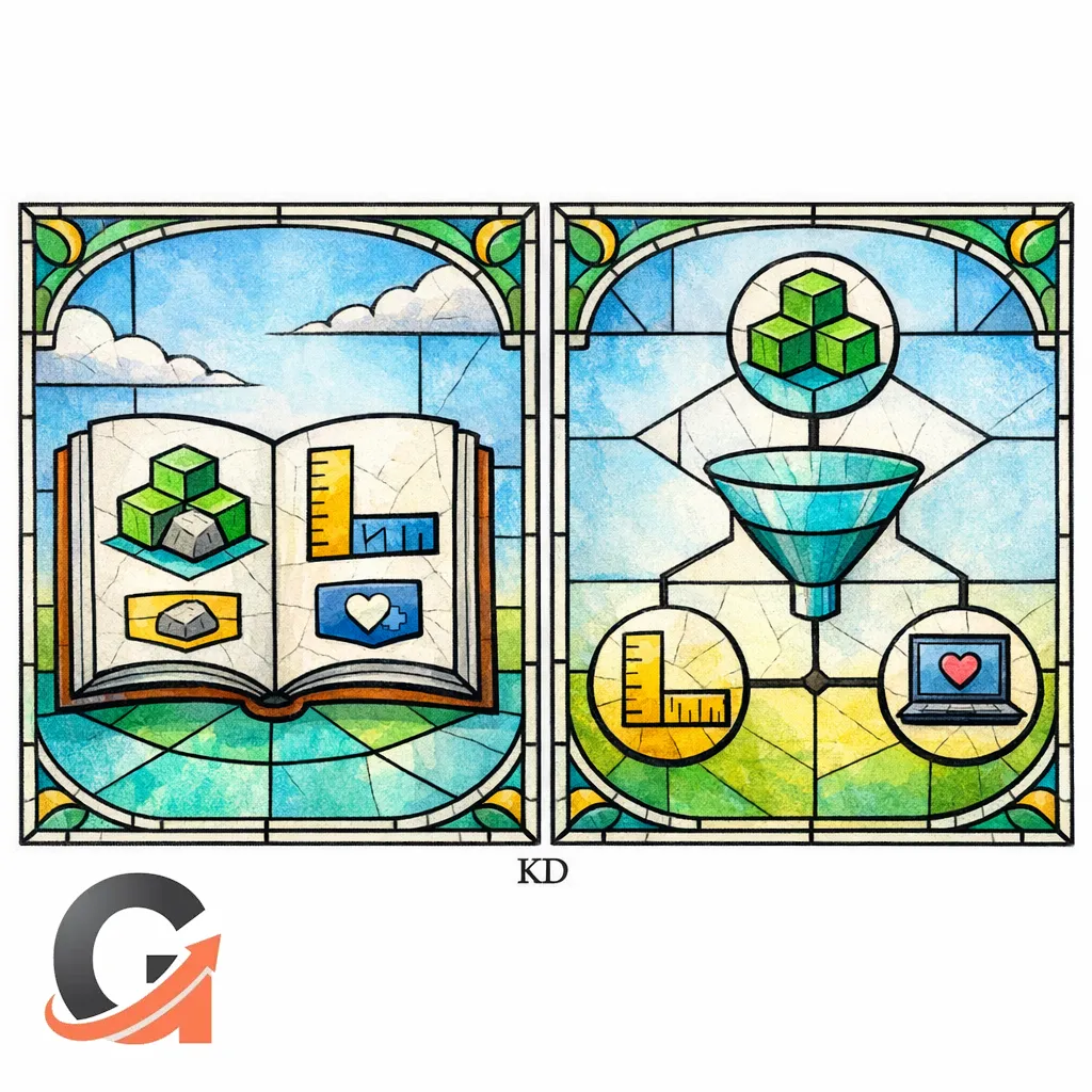 A stained-glass diagram aligning guide criteria icons with matching filter icons.