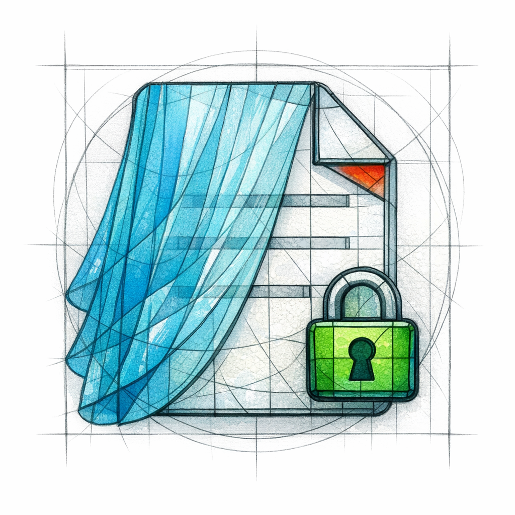 A stained-glass veil covers a document to signal privacy-first examples without identifiable details.