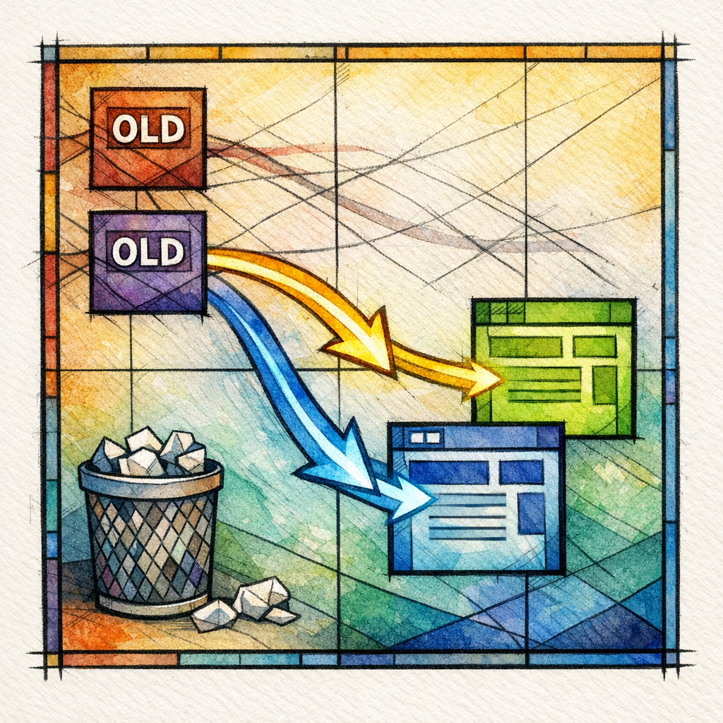A stained-glass network updates old internal links to point straight at live destination pages.