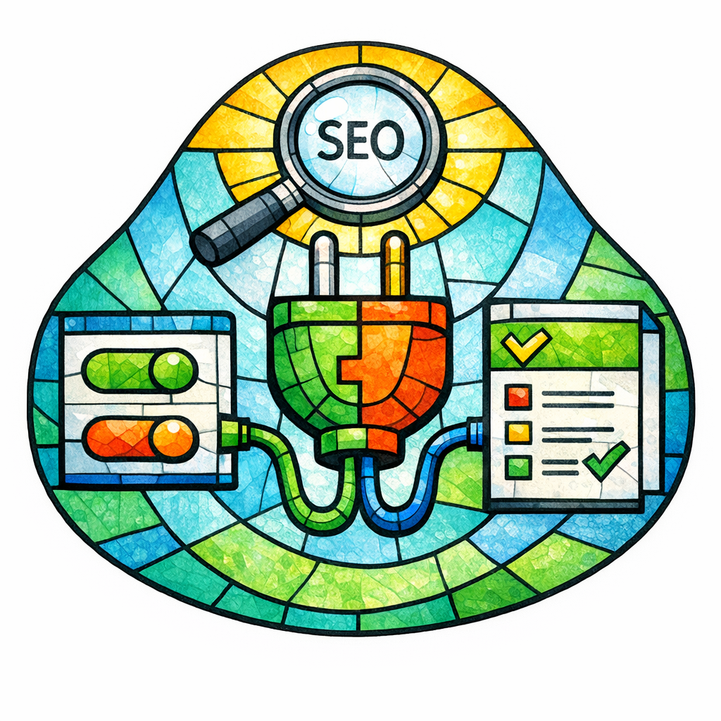 A stained-glass plug icon and feature toggle page capture integration change searches with clear intent signals.