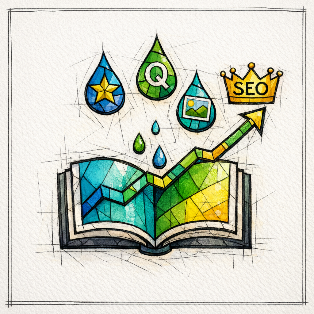 New UGC drops like stained-glass raindrops to refresh a page and lift an upward trend line.