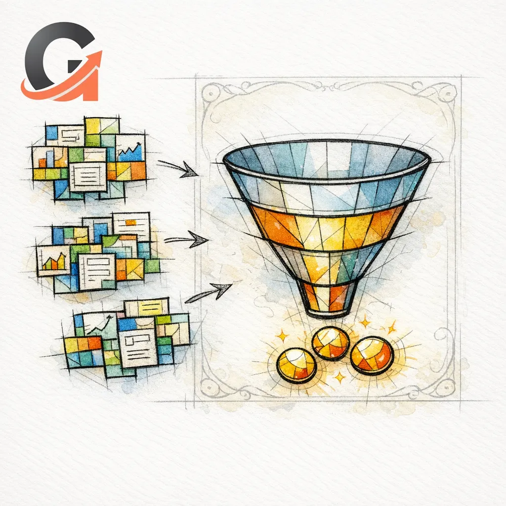 Page clusters flow into a funnel and become measurable leads for smarter local expansion.