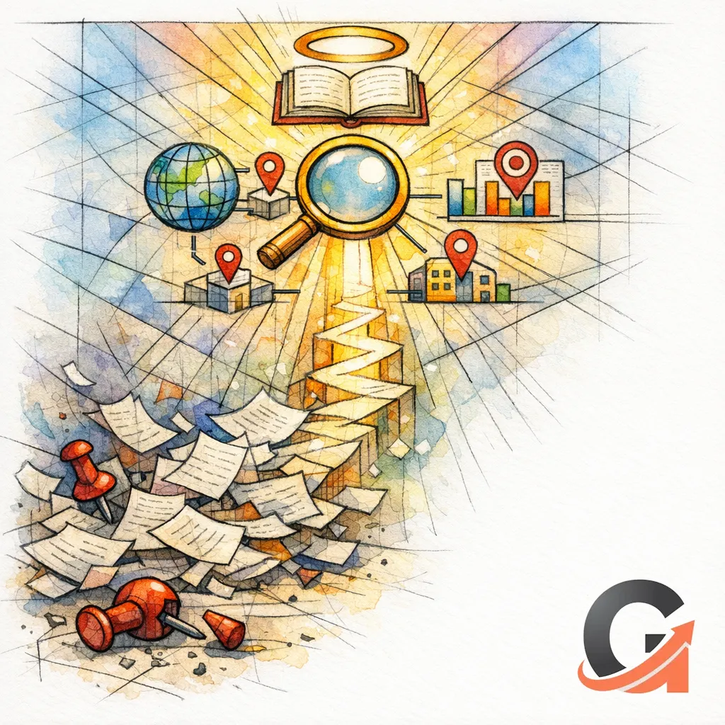 A radiant path leads from duplicate page chaos to a trustworthy multi-location SEO system.