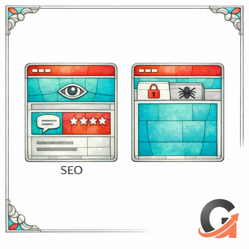 A page diagram contrasts a visible UGC block with a locked tab to show crawlability.