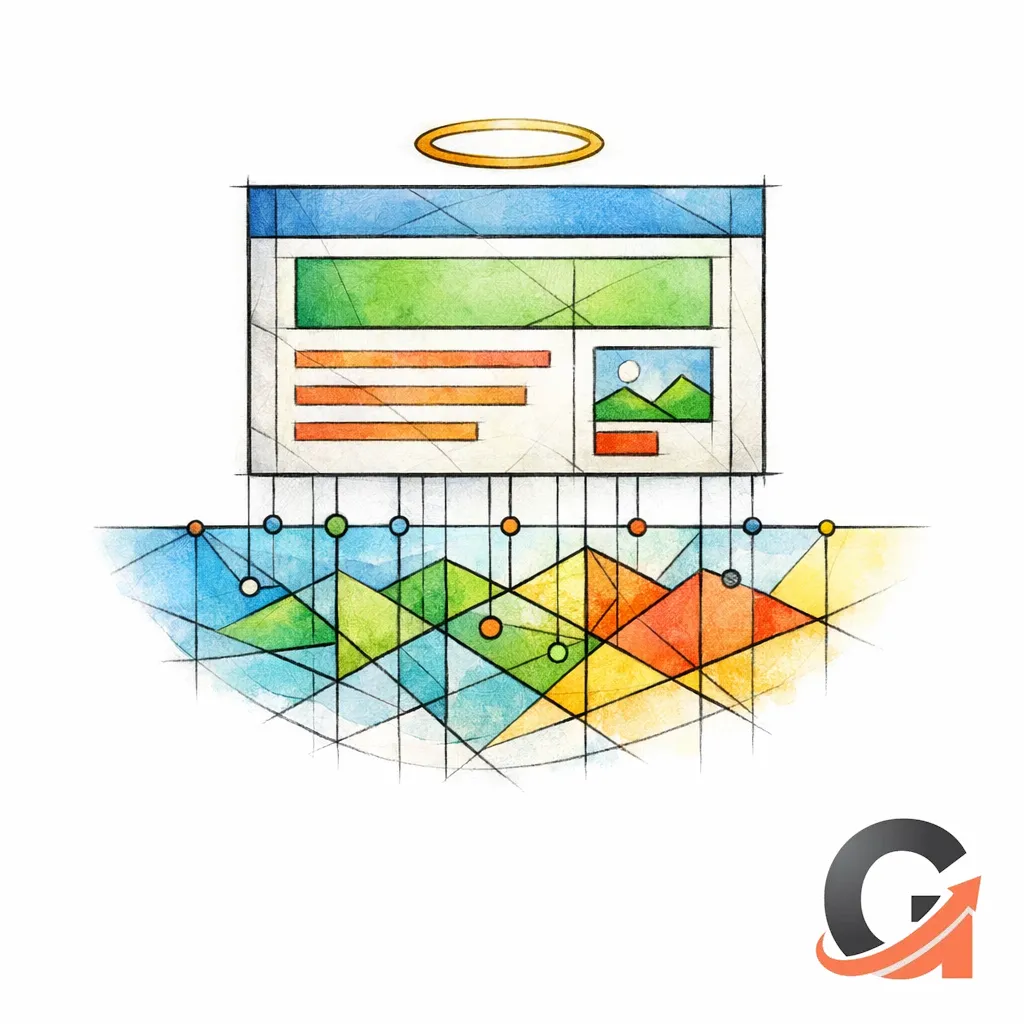 A stained glass page reveals clean schema-like layers beneath visible content.