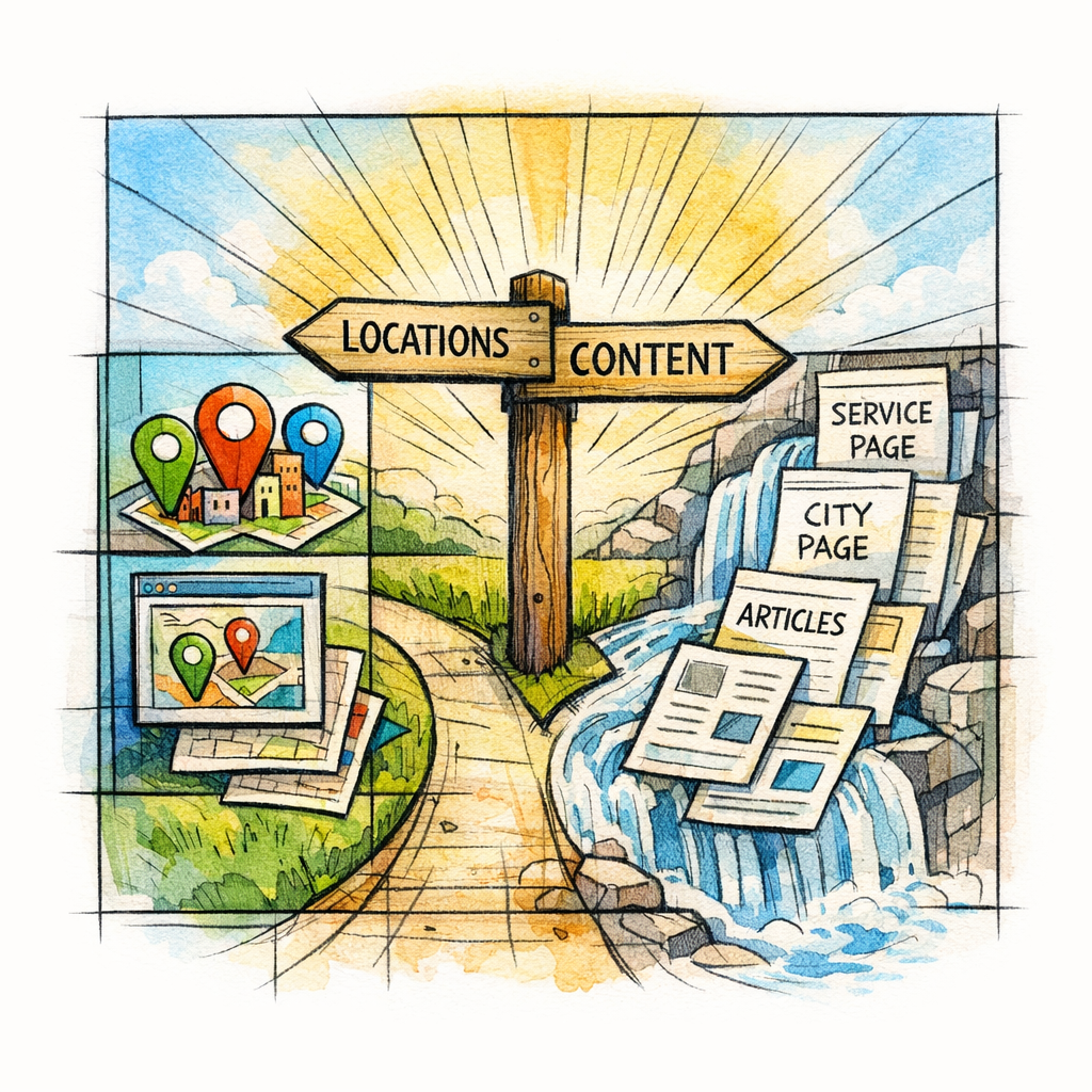 A stained glass crossroads compares map pack complexity with publishing volume.
