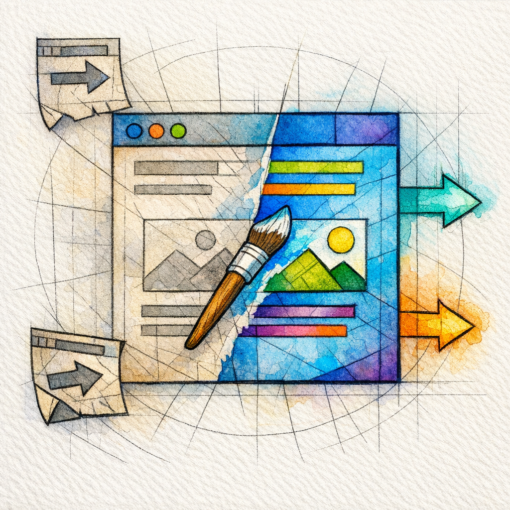 A worn page is restored with color before guiding traffic into it in a stained-glass scene.
